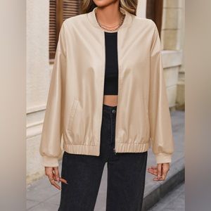 Zip Up Baseball Collar Dropped Shoulder Jacket